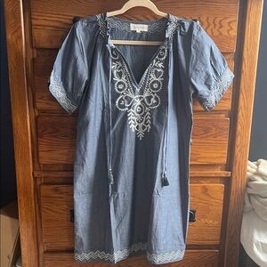 Annabella Denim Blue Embroidered Midi Dress